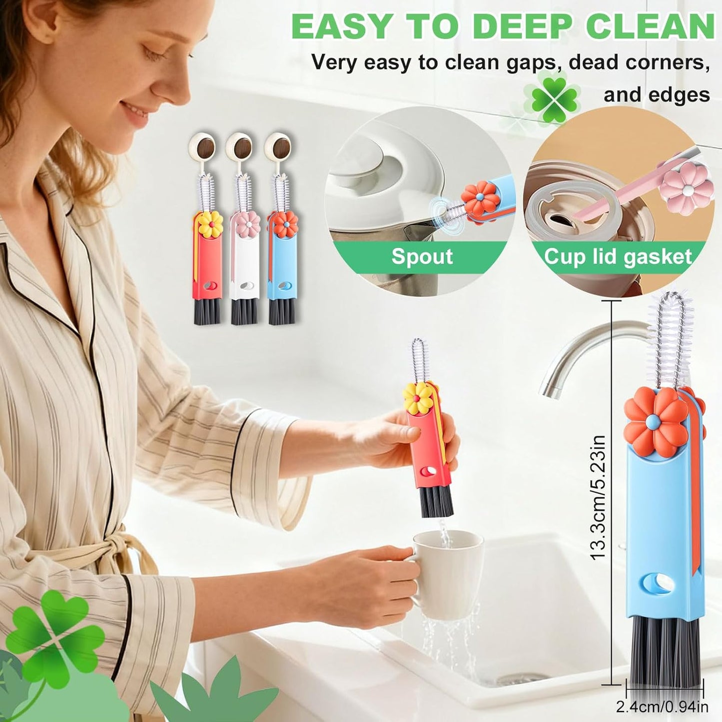 3 in 1 Cup Lid Cleaning Brush, Portable Water Bottle Brush, Multifunctional Bottle Cleaner Brush Set for Tight Spaces, Bottle Gaps, Tumblers, Travel Mug Caps(3 PCS)