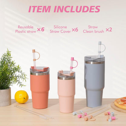 6 Straws with Cover Cap for Stanley 40oz Tumbler Replacement, Reusable Straw with Stopper Tips, Perfect for Stanley Cup with Handle H2.0, 14, 20, 30, 40oz Accessories