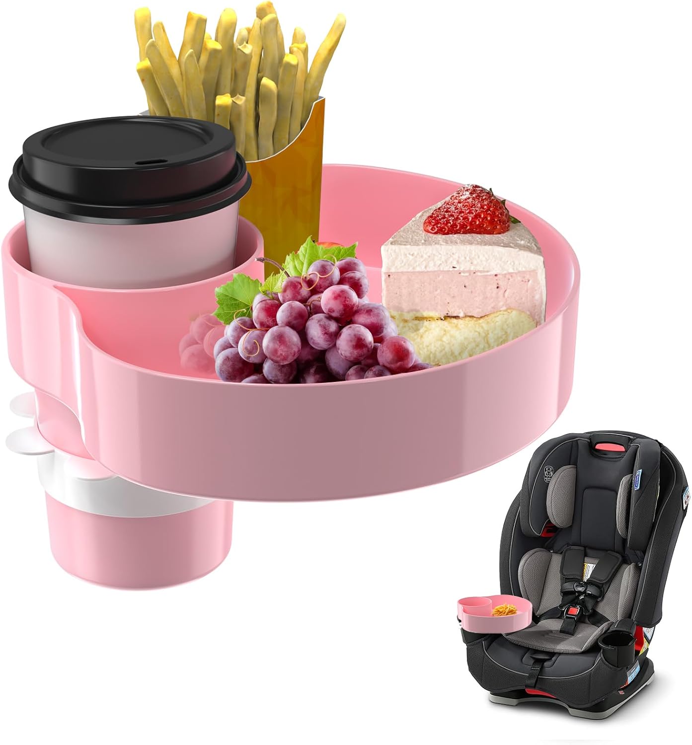 [2 Packs] Kids Car Seat Tray, Travel Tray with Cup Holder for Toddler Baby, Kids Car Seat Food Snack Organizer for Road Trip, Stroller snack, travel must haves - Pink