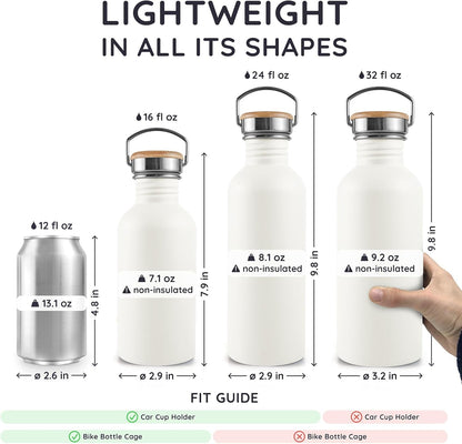 Bambaw Stainless Steel Water Bottles 32 oz, Non-insulated Single Wall Metal Water Bottle Stainless Steel, Reusable & Eco Friendly, Dishwasher Safe – Silver | Non-insulated