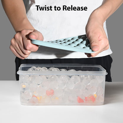 Ice Cube Tray with Lid and Bin – Round Ice Cube Trays for Freezer, BPA-Free Food-Grade Ice Mold, Stackable Ice Ball Maker, Iced Bucket Kits, Circle Ice Tray for Cocktails, Whiskey, Coffee, and Drinks