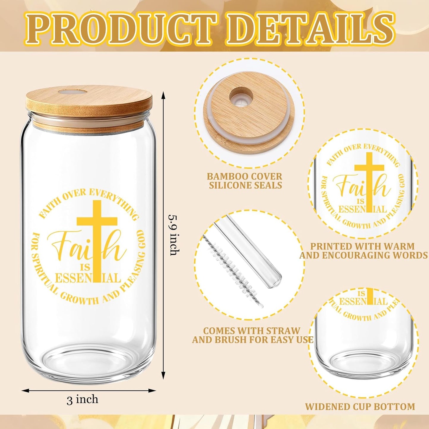Skylety 12 Set Christian Gifts Bulk for Women Men Bible Study Journal 16 oz Inspirational Bible Verse Glass Cups Religious Tumblers with Lids Straw Pens for Pastor Church Anniversary Souvenirs Teacher