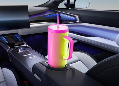 Meoky 40 oz Tumbler with Handle and Straw: Stainless Steel Insulated Tumbler with Lid and Straw - 100% Leak Proof Tumbler for Car Cup Holders - Travelers Commuters Workers, Donut
