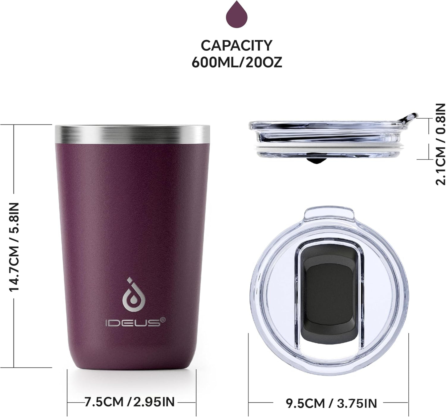 Ideus 20 oz Tumbler, Travel Coffee Mug with Splash Proof Sliding Lid, Double Wall Stainless Steel Vacuum Insulated Coffee Mug for Home and Office, Keep Beverages Hot or Cold, Avocado Green