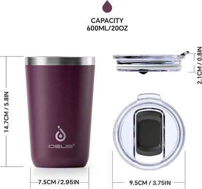 Ideus 20 oz Tumbler, Travel Coffee Mug with Splash Proof Sliding Lid, Double Wall Stainless Steel Vacuum Insulated Coffee Mug for Home and Office, Keep Beverages Hot or Cold, Avocado Green