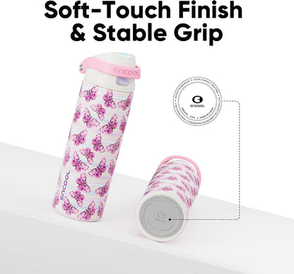 ENCOOL Leakproof Insulated Water Bottle with Straw Dual-Sip Water Bottle Bag-Safe Design for Work, Commute & Gym – Keeps Drinks Cold All Day, 24 oz, Lemonade Pink - Colors A