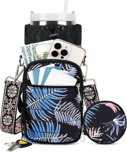 Water Bottle Carrier Bag with Strap, Sling Bag for Walking, Hiking, Cycling, Black, 40 Ounces