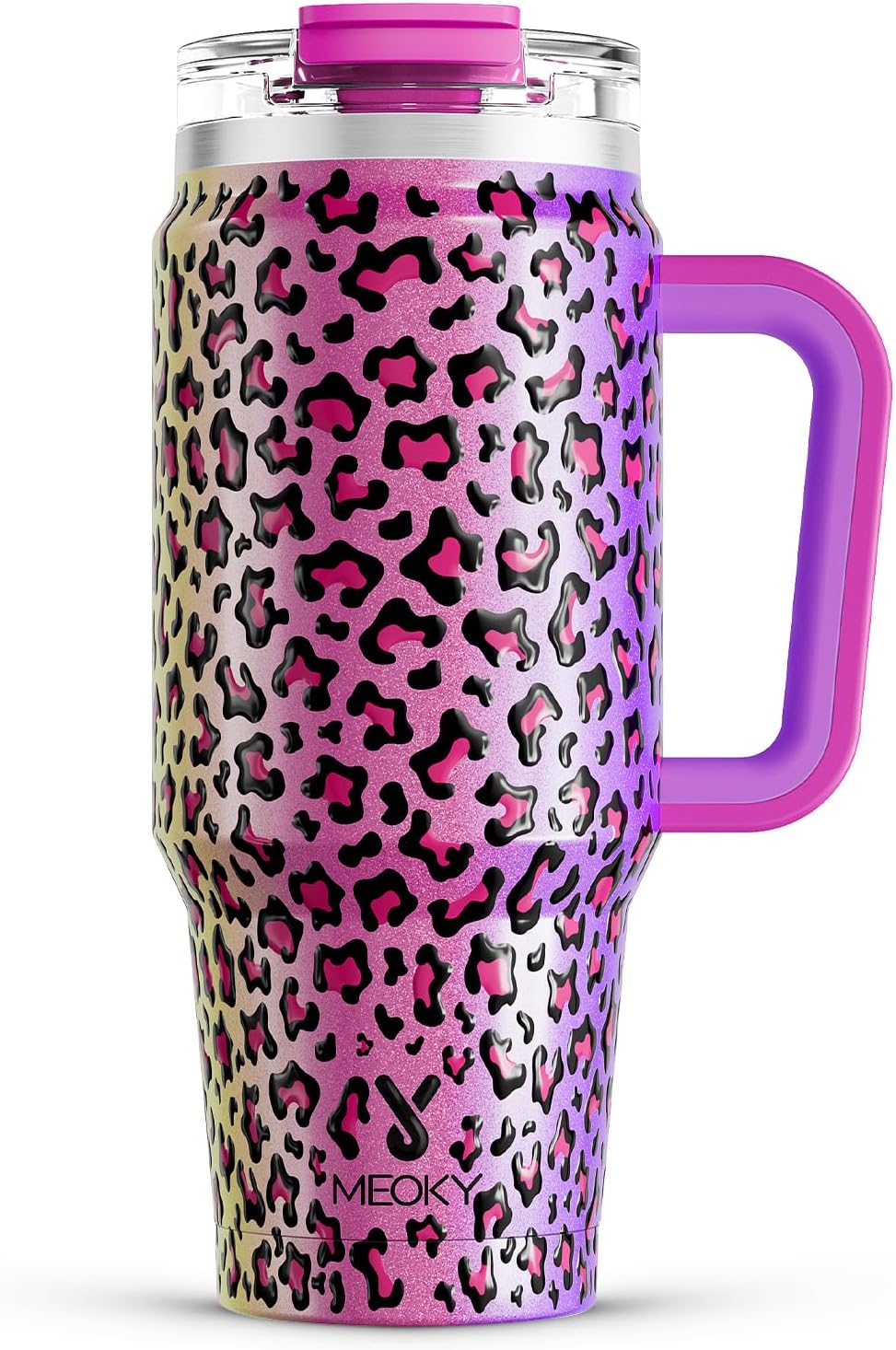 Meoky 32 oz Tumbler with Handle, Insulated Tumbler with Lid and Straw, Stainless Steel Travel Mug, Keeps Cold for 24 Hours, 100% Leak Proof, Fits in Car Cup Holder (Night)