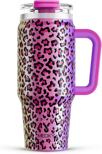 Meoky 32 oz Tumbler with Handle, Insulated Tumbler with Lid and Straw, Stainless Steel Travel Mug, Keeps Cold for 24 Hours, 100% Leak Proof, Fits in Car Cup Holder (Night)