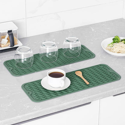 MicoYang Silicone Dish Drying Mat for Multiple Usage,Easy clean,Eco-friendly,Heat-resistant Silicone Mat for Kitchen Counter,Sink,Bar,Bottle,or Cup Green M 17 inches x 6 inches