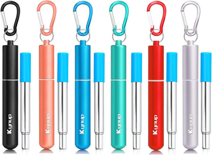 Kynup 4Packs Reusable Straws, Metal Straw with Silicon, Travel Drinking Straws with Case, Keychain, Cleaning Brushes, Silicon Pcs Perfect for Travel, Gifts (20 PCS) Blue-Black-Silver-Turquoise