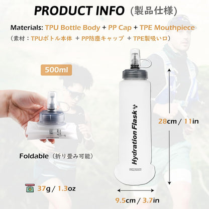 TRIWONDER Handheld Water Bottle for Running, Quick Grip Chill 17 oz Handheld Soft Water Bottle with Hand Strap Hydration Pack, BPA Sport Soft Flask (Blue)