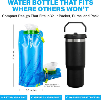 Vapur Collapsible Water Bottle with Carabiner - 34oz (1L), Night Blue - Flexible and Lightweight Water Bottle for Travel, Concert, Hiking, and Outdoor Adventures - BPA-Free, Dishwasher-Safe, Freezable