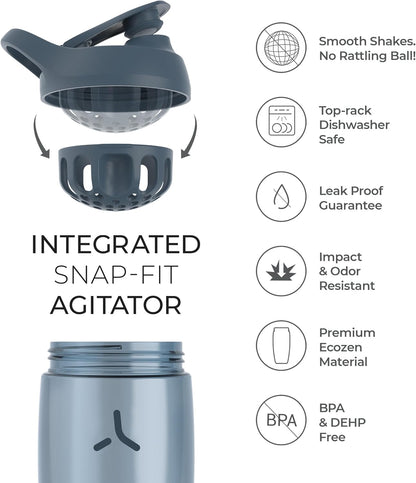 Promixx Pursuit Protein Shaker Bottle (24 oz) – Silent No-Ball Mixer, Leak-Proof Lid, BPA/BPS & Phthalate-Free ECOZEN – Easy-Clean Shaker Cup for Protein Shakes, Pre & Post-Workout Smoothies