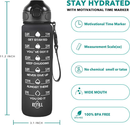 Enerbone 32 oz Drinking Water Bottle with Times to Drink and Straw, Motivational with Carrying Strap, Leakproof BPA & Toxic Free, Ensure You Drink Enough Water for Fitness Gym Outdoor