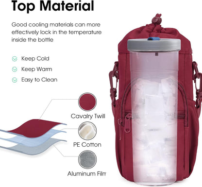 sportsnew Water Bottle Holder 40oz Crossbody Insulated Cup Sleeve Water Bottle Carrier Sling Bag with Phone Pocket, Walking