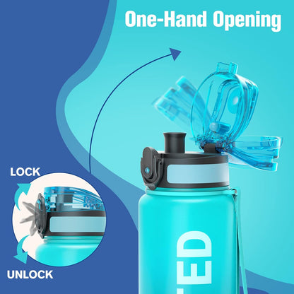 Sahara Sailor Water Bottle 32oz, Durable and Leakproof Water Bottles Motivational with Time Marker, Tritan, BPA Free, Wide Mouth with Easy Clean Brush for Gym, Travel, Home, School, Office (1 Bottle)