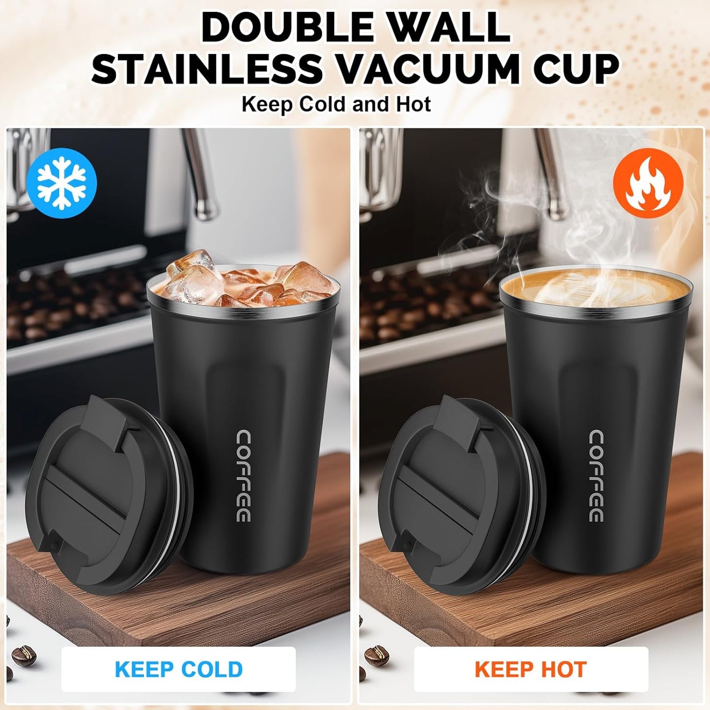 MOMSIV 12oz Travel Mug, Insulated Coffee Cup with Leakproof Lid, Travel Coffee Mug Vacuum Stainless Steel Double Walled Reusable Coffee Cup for Hot and Cold Water Coffee