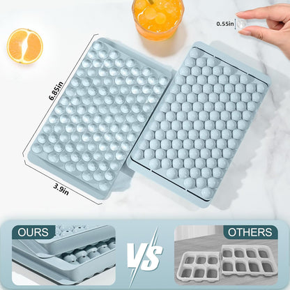 WIBIMEN Mini Ice Cube Trays, 0.55” Tiny Pebble Ice for Iced Coffee & Cocktails, Fast Chill, Easy Twist Release, Stackable with Lid & Storage Bin (4 Pack, Blue)