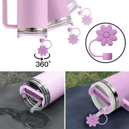 Flower Straw Covers Toppers for Stanley Cups 30&40 Oz Tumbler with Handle Accessories 4PCS Silicone Straw Caps Reusable Straws Tips Protectors for Stanley Cup 10mm 0.4in Straws,Off White