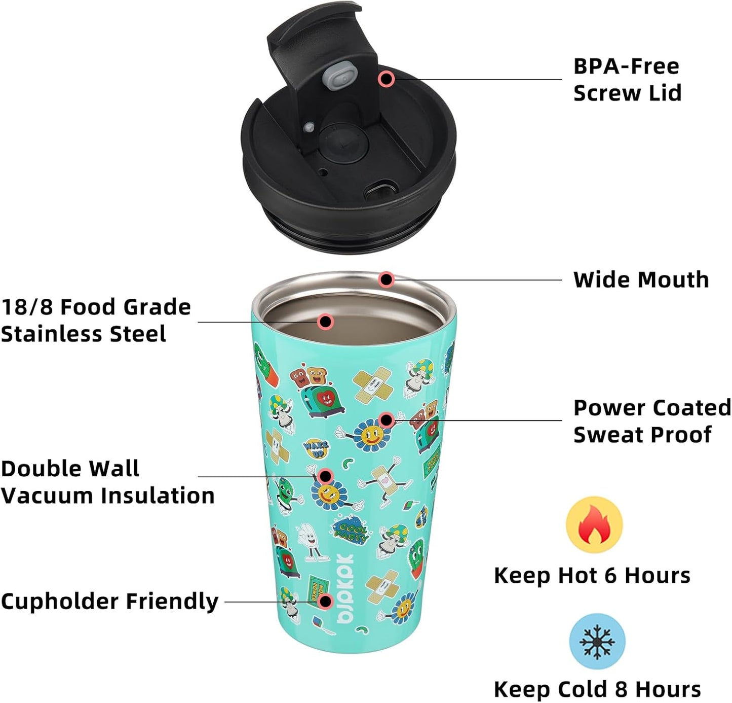 BJPKPK 22oz Insulated Tumbler With lid And Straw Stainless Steel Tumblers Travel Coffee Mug Reusable Thermal Cup,Sky