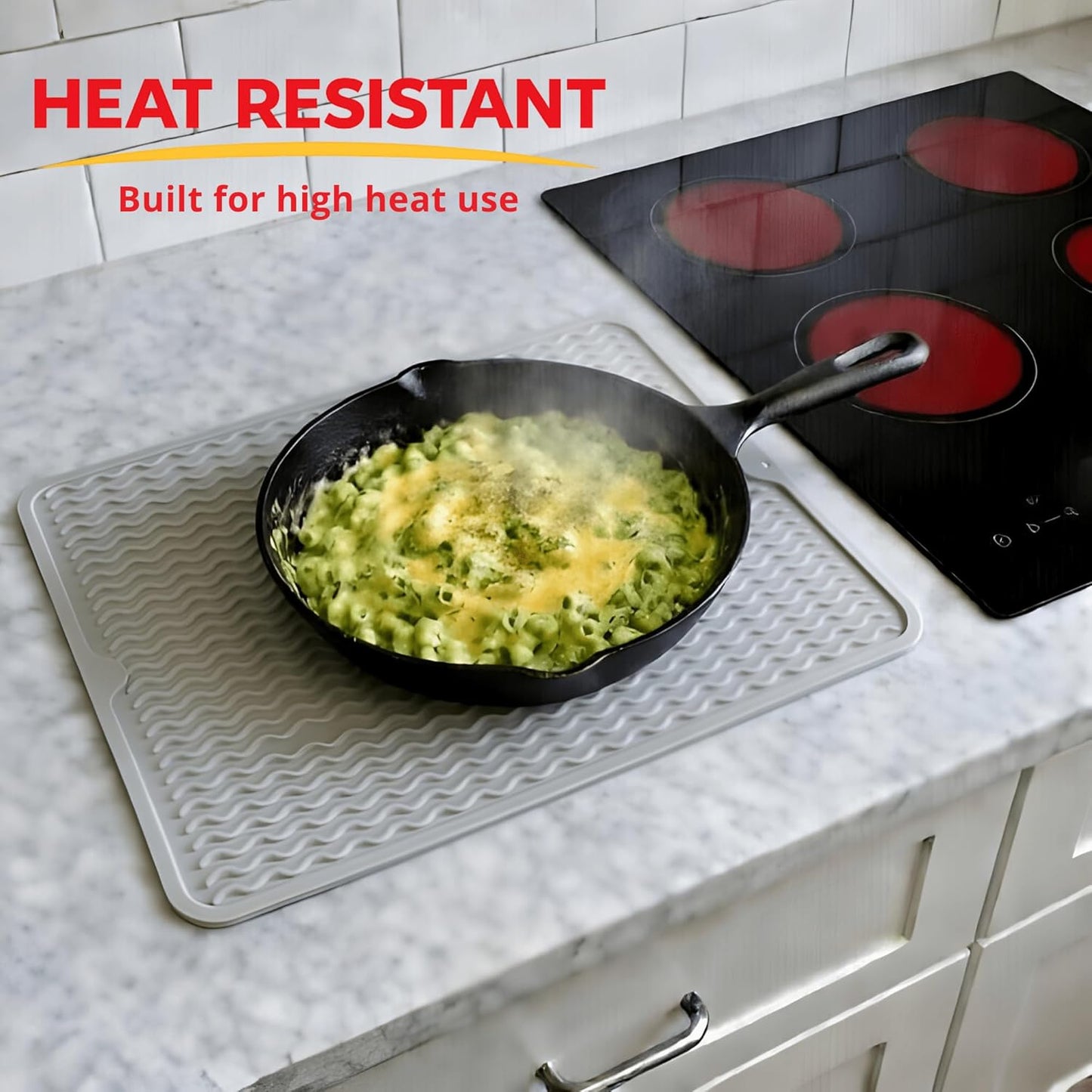 Silicone Drying Mat 16 × 12 – Gray Non-Slip Sink Mat for Kitchen Counter, Heat-Resistant Food-Grade Dish Pad, Easy-Clean Multipurpose Drawer Liner (Gray, 16'' x 12'')
