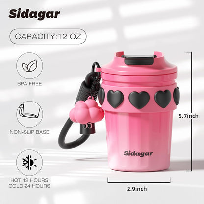 SDGA+ 12 oz Travel Coffee Mug Spill Proof Leak Proof, Stainless Steel Thermal Coffee Cup with Lid, Resuable Cup for Hot and Cold, Portable Tumbler for Women, Light Pink