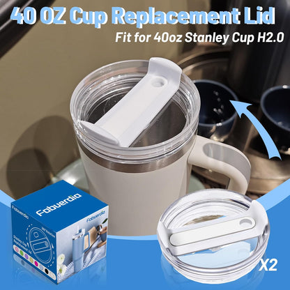 40 OZ Tumbler Lid Replacement Compatible for Stanley Quencher H2.0, 1 Pack BPA Free Clear Lid Replacement for Stanley Cup Accessories(Clear-White)