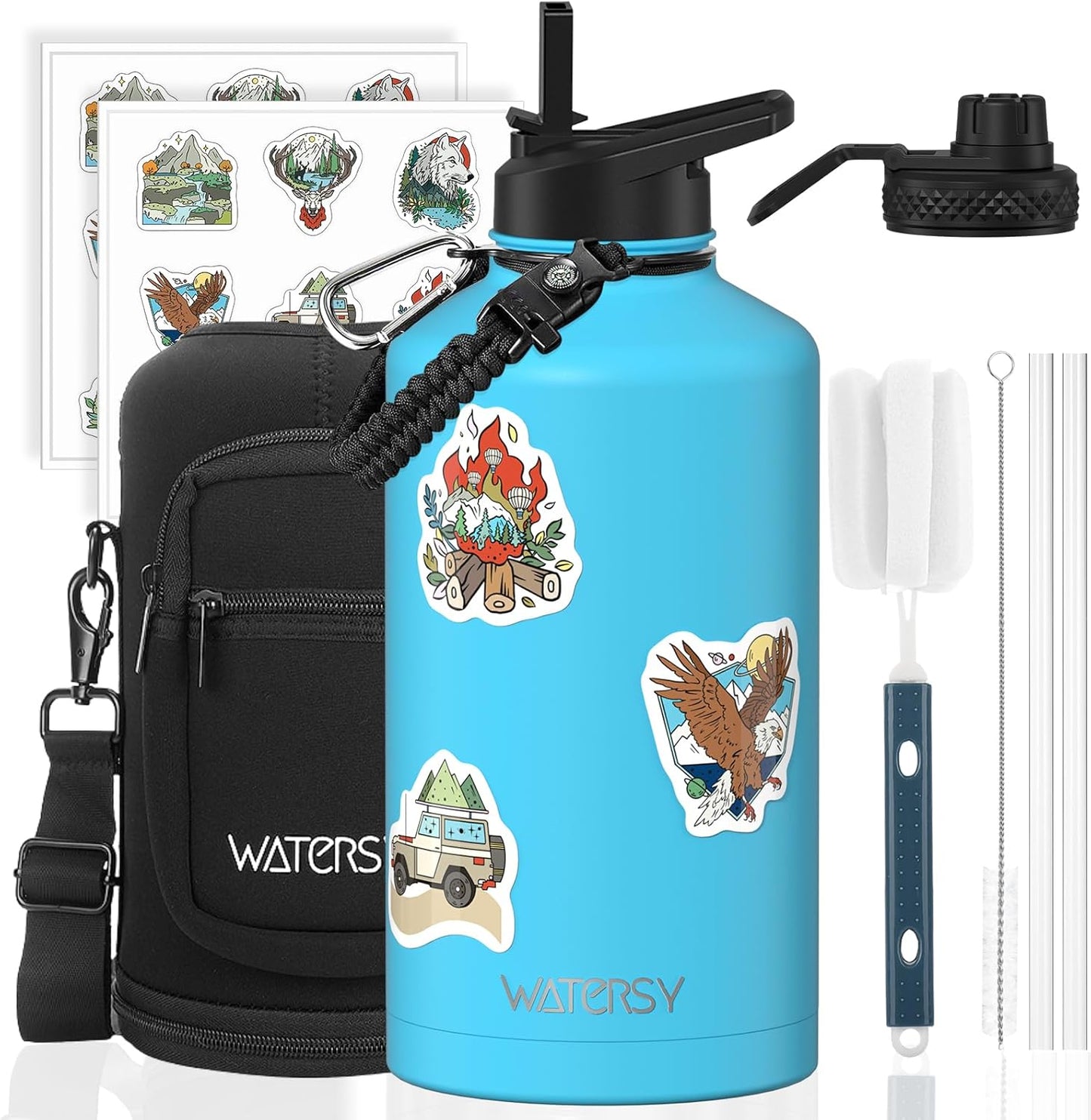 40oz Insulated Water Bottle (Cold for 48 Hrs),BPA Free&Leak Proof,Stainless Steel Water Flask,Water Jug with Straw Spout Lids for Gym,Hiking,Travel,Black Blue