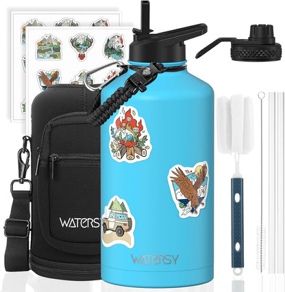 40oz Insulated Water Bottle (Cold for 48 Hrs),BPA Free&Leak Proof,Stainless Steel Water Flask,Water Jug with Straw Spout Lids for Gym,Hiking,Travel,Black Blue