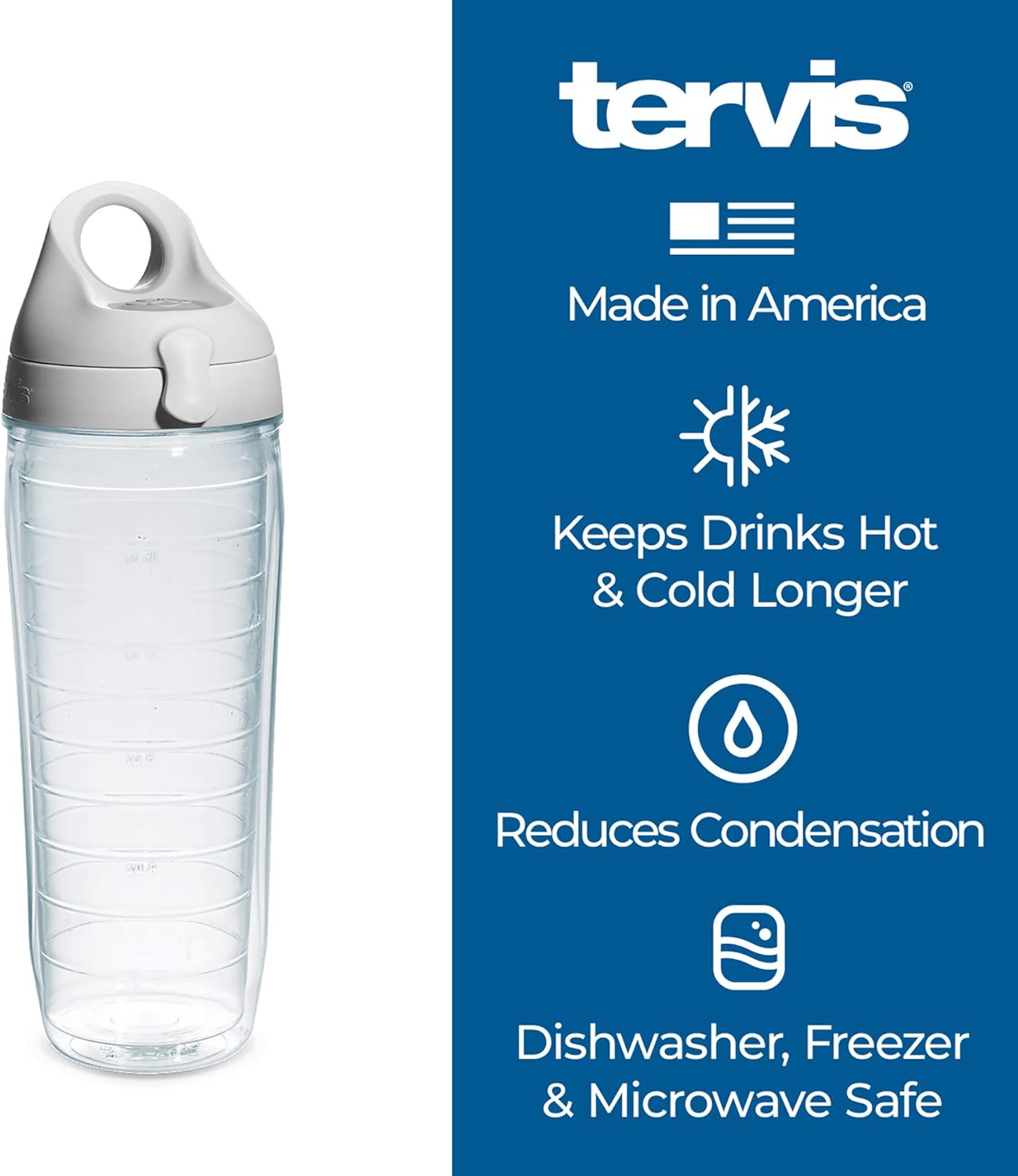 Tervis Clear & Colorful Lidded Made in USA Double Walled Insulated Tumbler Travel Cup Keeps Drinks Cold & Hot, 24oz, Black Lid, 1 Count (Pack of 1)