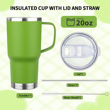 20oz Insulated Tumbler with Handle Stainless Steel Travel Coffee Mug with Lid and Straw Double Wall Vacuum Leak-proof Reusable Thermal Water Cup for Hot and Cold Drinks (Purple,1 Pack)