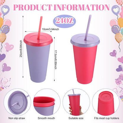 Honeydak 15 Pack Tumbler with Straw and Lid Bulk Cups for Gifts Water Bottle Iced Coffee Travel Mug Cup Reusable Plastic Tumblers for Party Birthdays 24-27 oz (Solid Color)