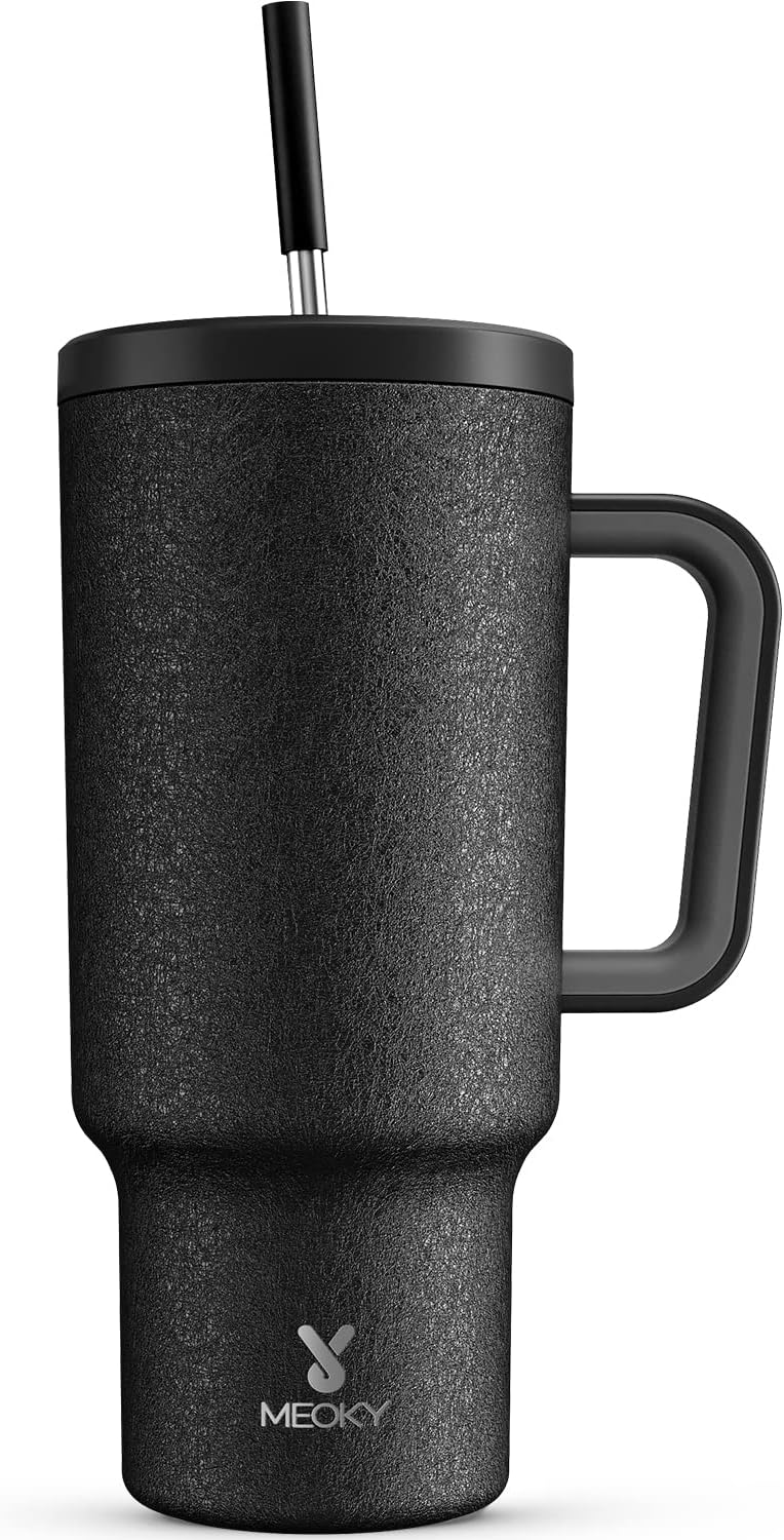 Meoky 40 oz Tumbler with Handle and Straw: Stainless Steel Insulated Tumbler with Lid and Straw - 100% Leak Proof Tumbler for Car Cup Holders - Travelers Commuters Workers, Donut