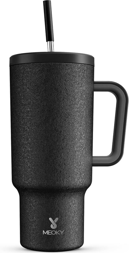 Meoky 40 oz Tumbler with Handle and Straw: Stainless Steel Insulated Tumbler with Lid and Straw - 100% Leak Proof Tumbler for Car Cup Holders - Travelers Commuters Workers, Donut