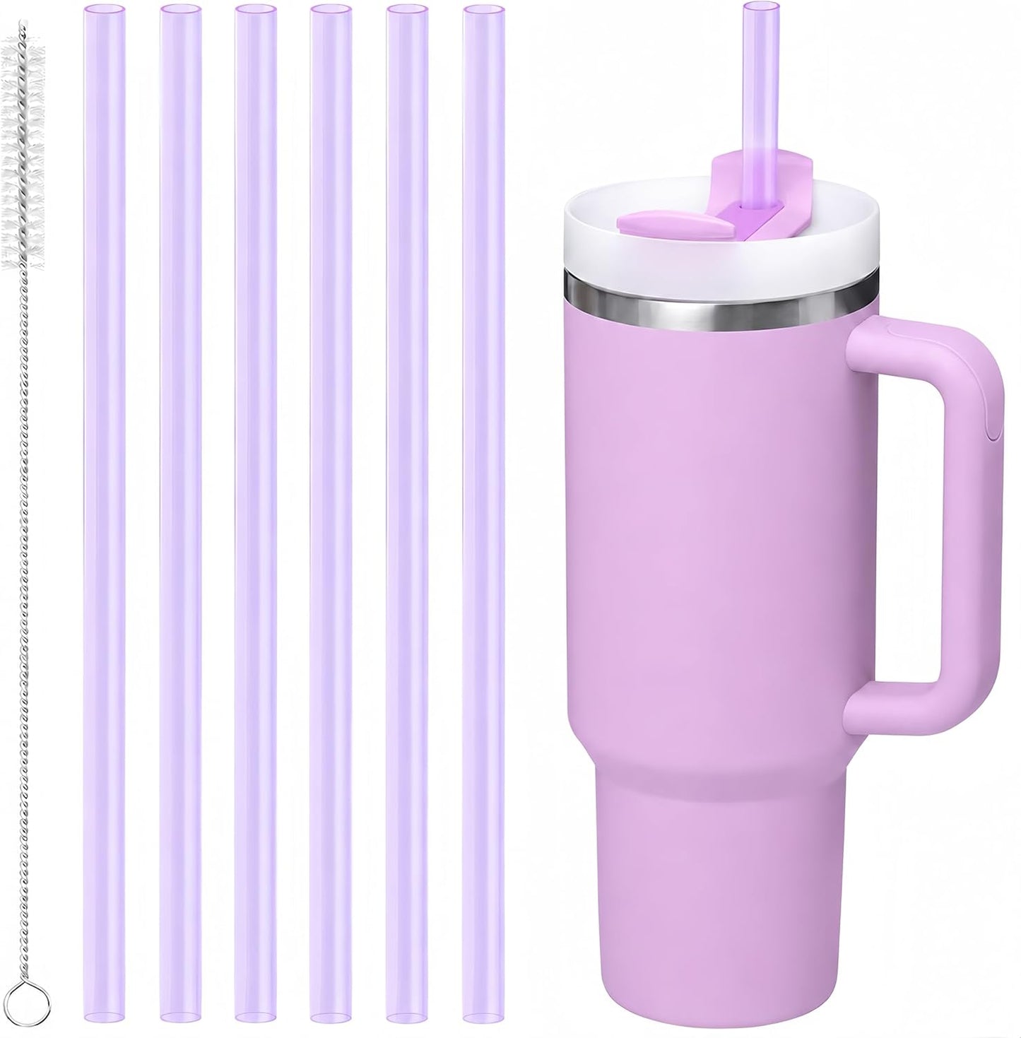 Joshey 12 Inch Tritan Replacement Straws for Stanley 40oz Tumbler - 6 Pack Reusable Long Straws with Cleaning Brush, Fits 30oz & 40oz Stanley Cup Accessories, BPA-Free (6 Colors)