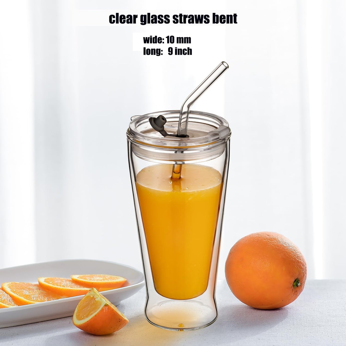 Reusable Glass Straws Shatter Resistant Clear, Skinny Glass Straw Bent Thin for 16 oz Cups Tumblers 9 inch 8mm