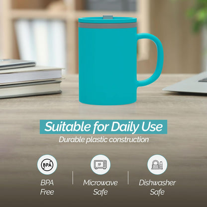Copco Iconic 16oz Double Wall Insulated Desk Mug with Lid & Handle, Set of 2, BPA-Free Reusable Plastic, Spill-Resistant, Microwave & Dishwasher Safe, Wide Mouth (Grey)