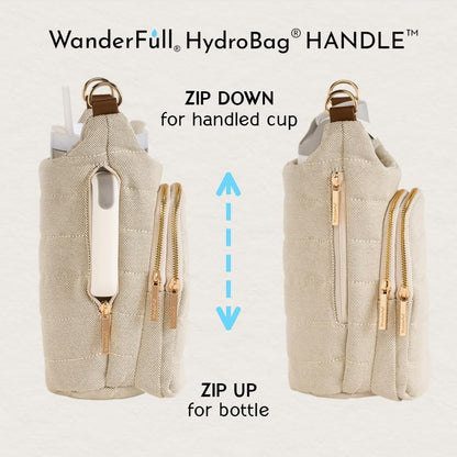 WanderFull Original HydroBag Handle® Zipper Slot for Handle, Hands-Free Crossbody Water Bottle Holder & Tumbler Accessories