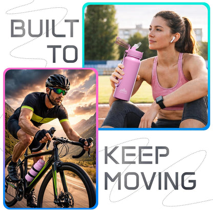 Mont-Clair Sport Water Bottle - 20oz Insulated Water Bottle with Straw - Patented Lid, BPA FREE, For Sports, Gym, Cycling, Bike - Quick Hydration - Black