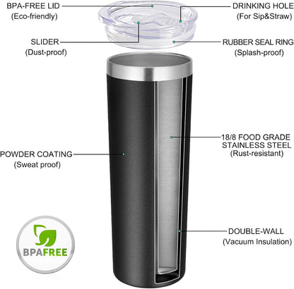 VEGOND Stainless Steel Skinny Tumbler, 20 oz Vacuum Insulated Tumbler with Lid and Straw, Double Wall Coffee Cup, Travel Mug for Cold Hot Drinks, Light Pink 1 Pack
