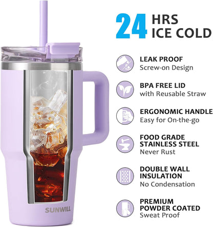 SUNWILL 20 oz Tumbler with Handle and Straw Leak Proof,Travel Coffee Mug with Lid, Stainless Steel Cup Insulated for Office & Gym, Cupholder Friendly, Powder Coated Orchid