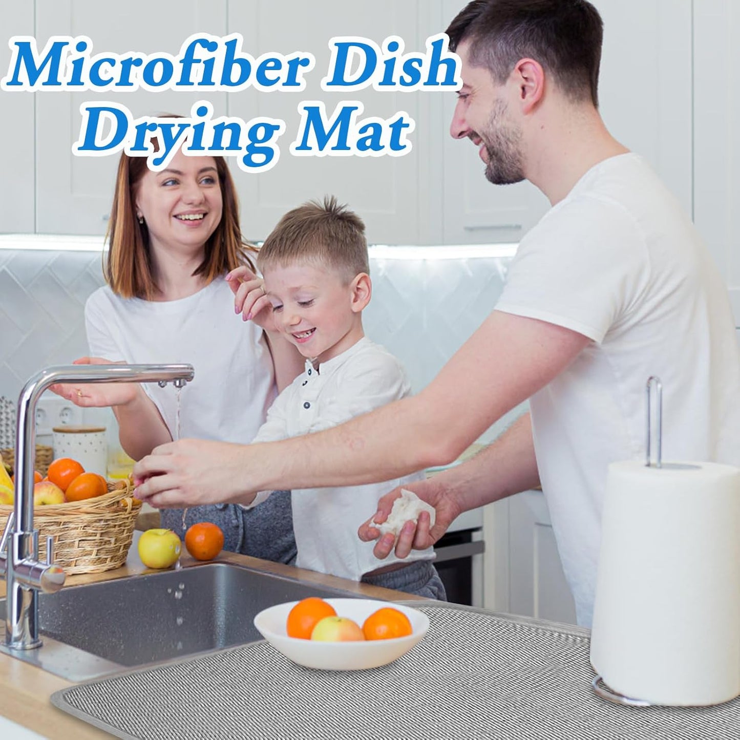 2 Pack Microfiber Dish Drying Mat,24*17 inch Absorbent Dish Drainer Kitchen Counter,Large Size Dish Drying Pad for Countertops,Sinks,Draining Racks(Gray)