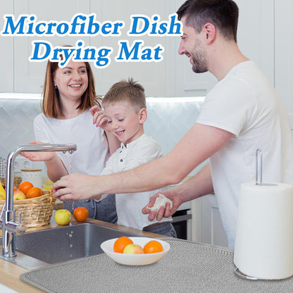 2 Pack Microfiber Dish Drying Mat,24*17 inch Absorbent Dish Drainer Kitchen Counter,Large Size Dish Drying Pad for Countertops,Sinks,Draining Racks(Gray)