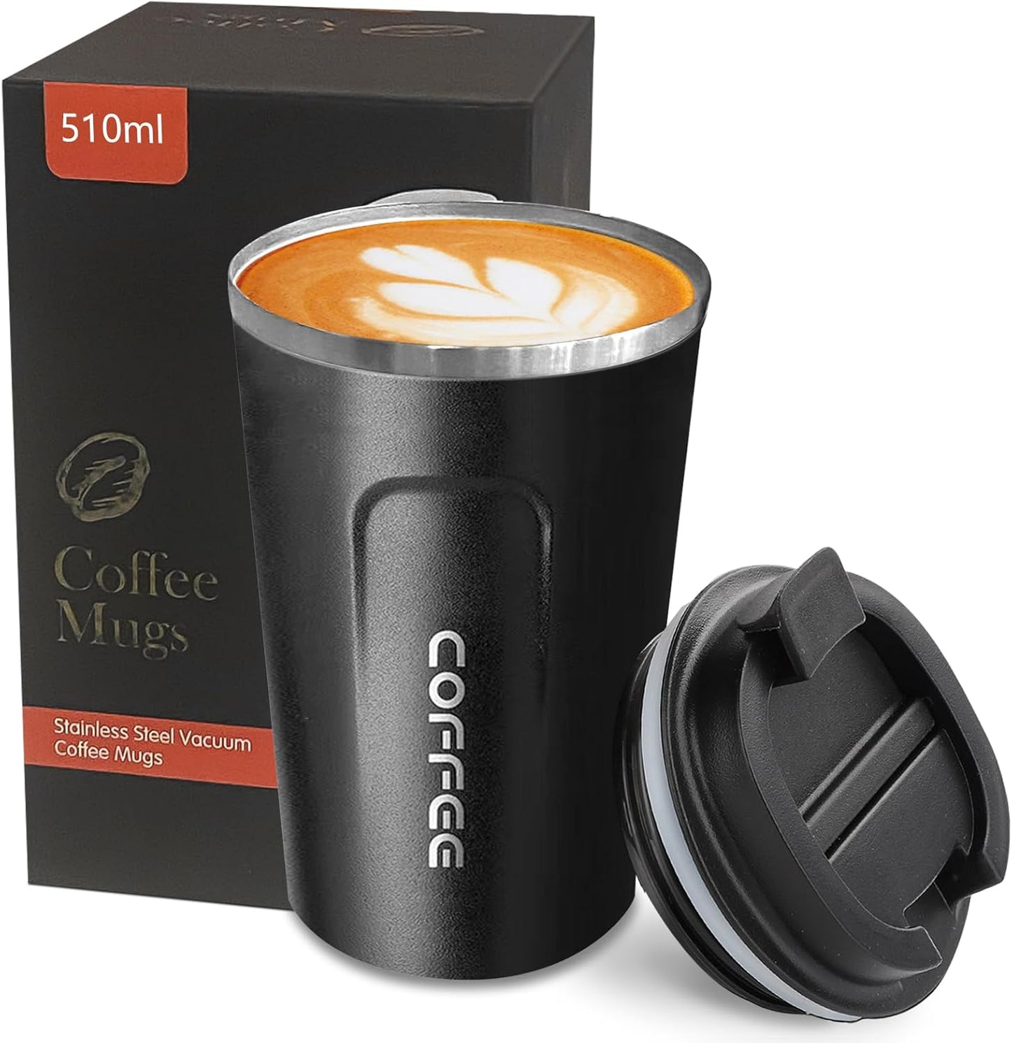 YINBAOGE Insulated Travel Coffee Mug, Spill & Leak Proof, Portable To Go Camping Stainless Steel Coffee Tumbler, Reusable Thermal Coffee Cup with Lid for Hot & Cold Drinks (Black, 12 OZ)