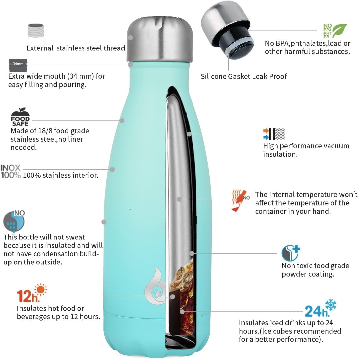 BJPKPK Insulated Water Bottle 12oz Small Stainless Steel Water Bottles Reusable Metal Thermal Keep Cold and Hot,Dreamy Purple - Colors B