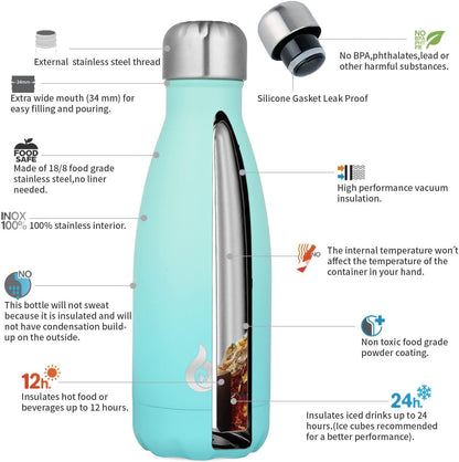 BJPKPK Insulated Water Bottle 12oz Small Stainless Steel Water Bottles Reusable Metal Thermal Keep Cold and Hot,Dreamy Purple - Colors B