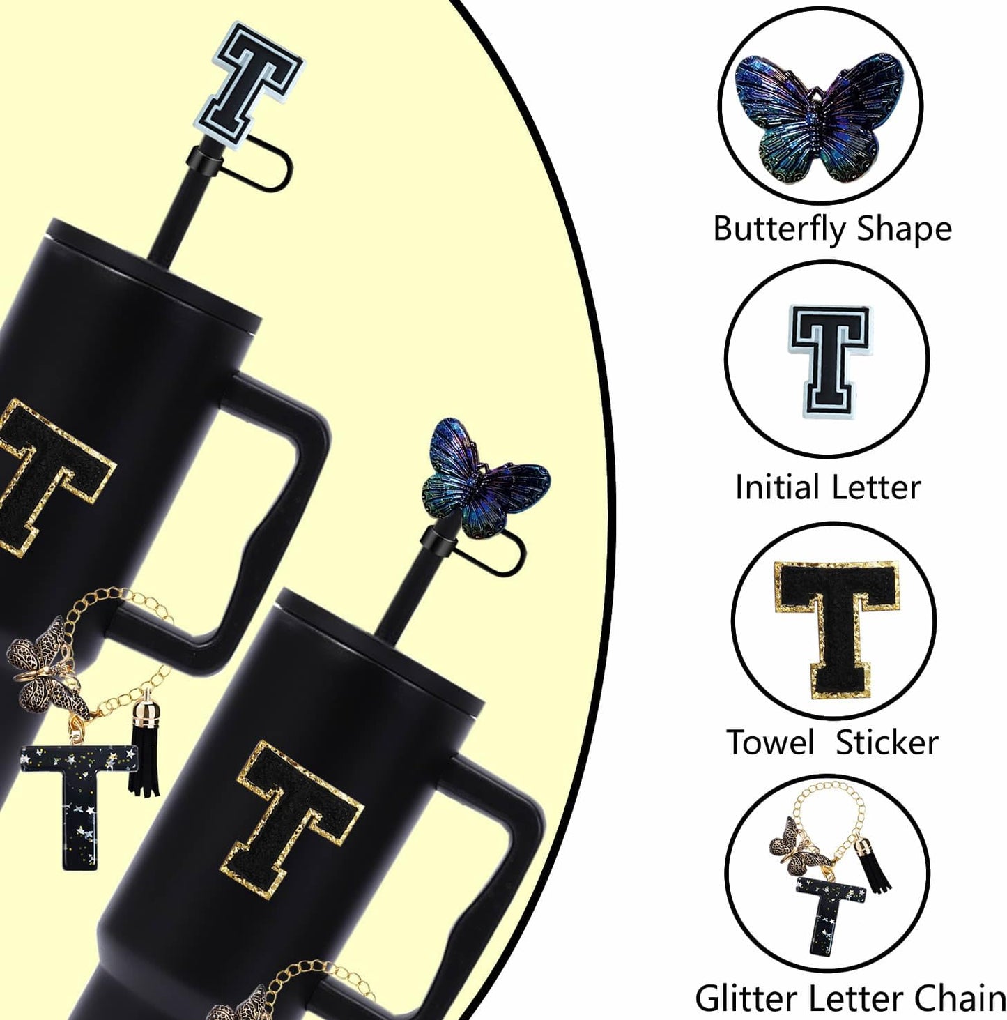 7pcs Cup Accessories for Stanley 30/40oz Tumbler, Handle Strap, Straw Cover, Silicone Boot, Letter Charm Stickers