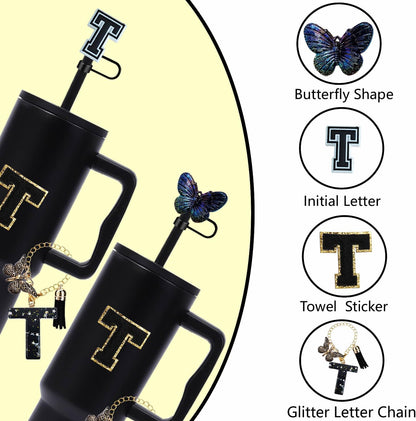7pcs Cup Accessories for Stanley 30/40oz Tumbler, Handle Strap, Straw Cover, Silicone Boot, Letter Charm Stickers