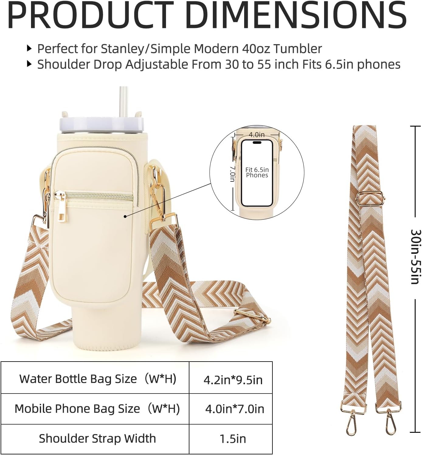 GOEWY Water Bottle Carrier Bag for Stanley 40/30 oz Tumbler with Phone Pocket Neoprene Water Bottle Holder with Shoulder & Handheld Strap Stanley Cup Accessories